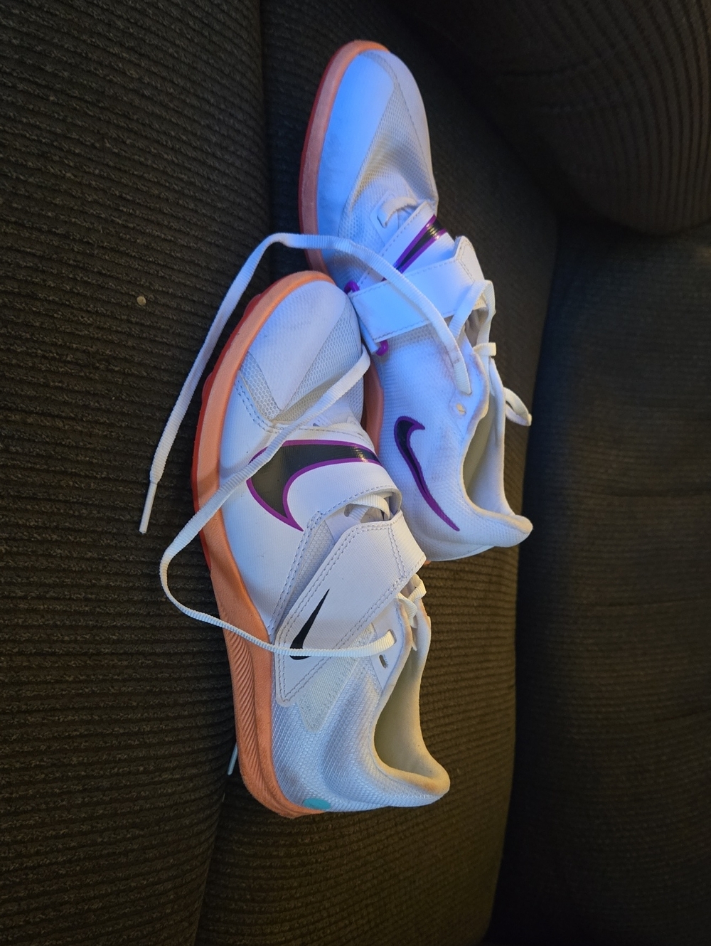 Nike Kids White Sneakers with Pink & Purple Accents